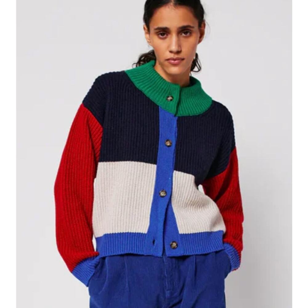 Bobo Choses Color Block Cardigan Sweater Oversized Chunky Knit Size XS